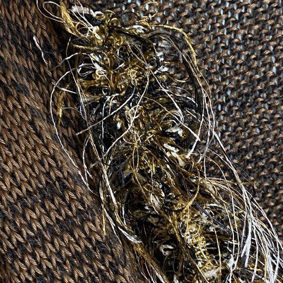 Vintage Rico Womens Knit Cardigan Sweater Brown Fringed Hem sleeve fringe Medium - Picture 6 of 7